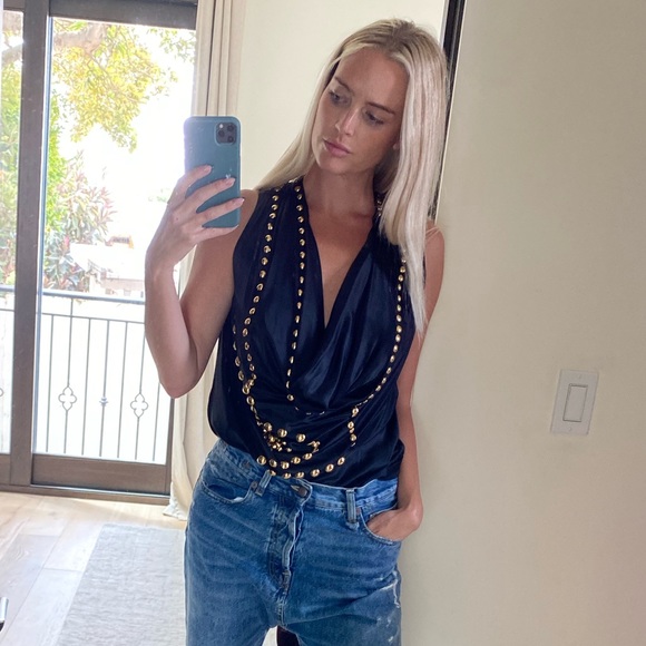 Givenchy Black Silk Gold detail top size 36 (4) - Picture 7 of 11